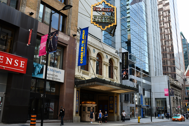 Toronto, Canada - June 12, 2019: The Elgin and Winter Garden Theatres on Yonge Street, the last operating double-decker theatre in the world.