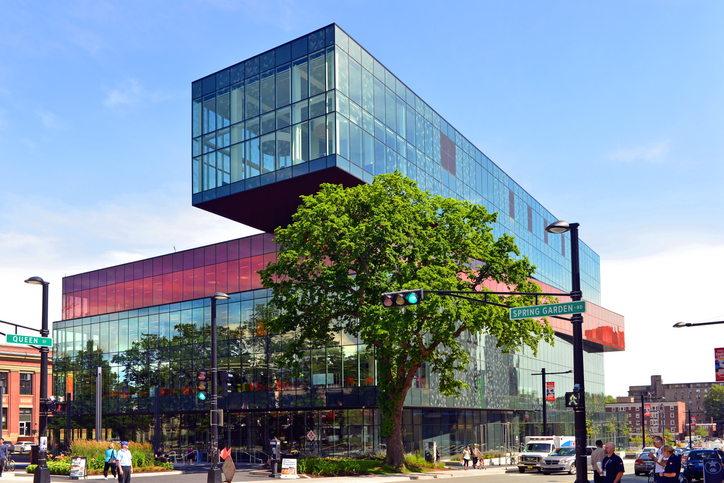 Halifax, Nova Scotia, Canada - August 5, 2015: The award winning Halifax Central Library on Spring Garden Road which opened to the public with great fanfare in December, 2014 is a popular attraction.